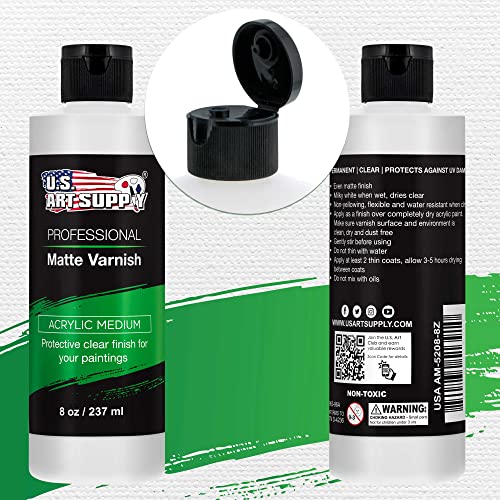 U.S. Art Supply Professional Matte Varnish, 8 Ounce - Acrylic Medium, Clear Permanent Protective Finish for Paintings & Artwork, Apply Over Dry U.S. Art Supply