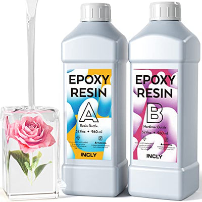 INCLY 64OZ Crystal Clear Epoxy Resin Kit, High Gloss & Bubbles Free Resin Supplies For Coating and Casting, Table Top, Countertop, River Table, Wood,