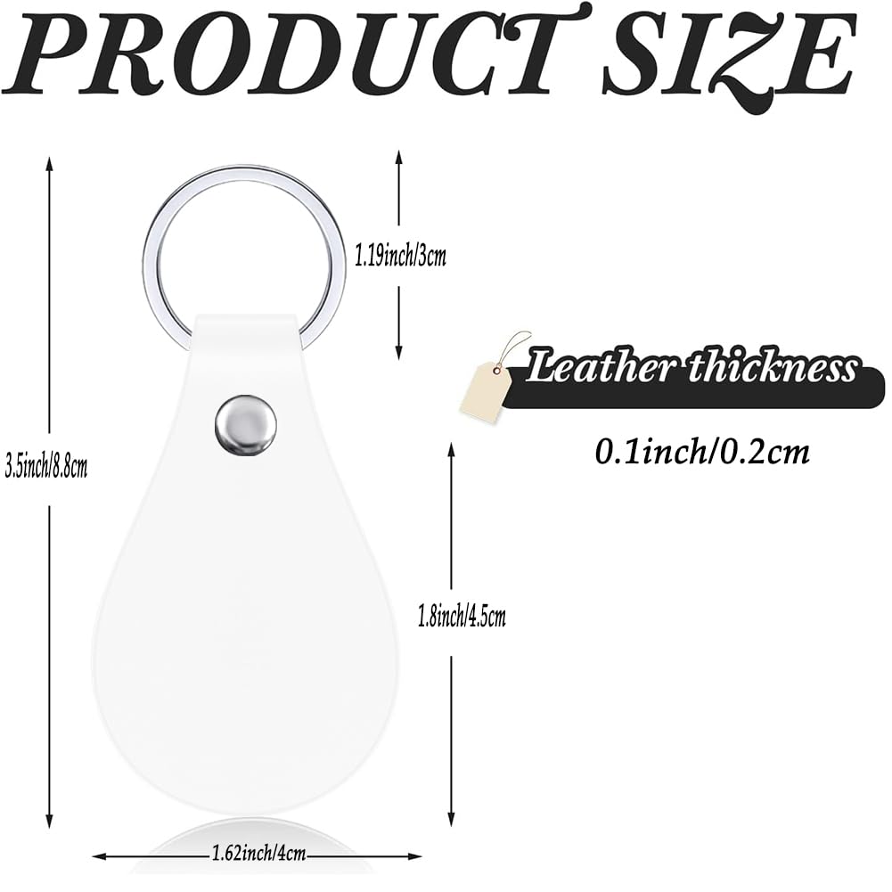 30Pcs Leather Key Fob Kit Leather Keychain Blanks with Rivets and Key Rings for Laser Engraving DIY Making Leather White FYDTFI