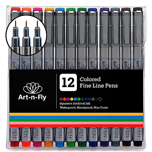 Micro-Pen Fineliner Ink Pens, 12 Pack Black Micro Fine Point Drawing Pens