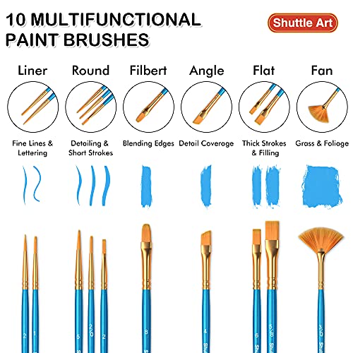 Shuttle Art 47 Pack Acrylic Paint Set, 15 Colors (12ml Each, 2Pack) Acrylic Paint with 10 Brushes Painting Canvas Knife Palette Sponge, Complete Gift Shuttle Art