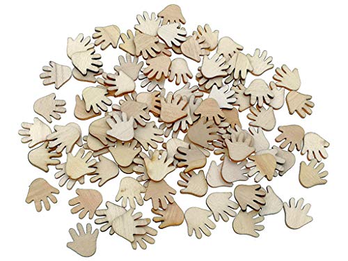 Kinteshun Natural Wood Unfinished Cutout Veneers Slices for Patchwork DIY Crafting Decoration(100pcs,Hand Shape) Kinteshun