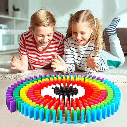 BigOtters Super Domino Blocks, 360PCS Bulk Domino Start Kit 12 Colorful Wooden Domino Blocks Educational Racing Game for Kids Birthday Party Favor BigOtters