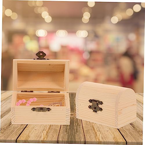 Yardenfun 2pcs Pirate Treasure Chest Wooden Box Locking Jewelry Box Pirate Jewelry Mini Unfinished Treasure Chest Kids Storage Organizer Vintage Yardenfun