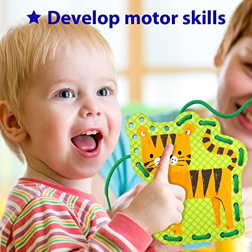 KRAFUN Beginner Easy Safari and Animal Lacing Card Kit, 10 Preschool Lacing Card Project for Kids Arts & Crafts, Lacing Cards for Toddlers, Fine KRAFUN