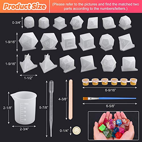 Resin Dice Molds, Shynek 19 Styles Polyhedral Game Dice Molds Set with Silicone Dice Mold, Mixing Sticks, Measuring Cup, Droppers, Acrylic Paints Set shynek