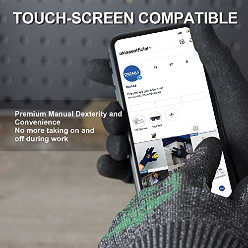 OKIAAS Level 6 Cut Resistant Work Gloves, Foam Nitrile Coated with Grip, Touchscreen Safety Gloves for Woodworking, Fishing, Construction, Mechanic OKIAAS