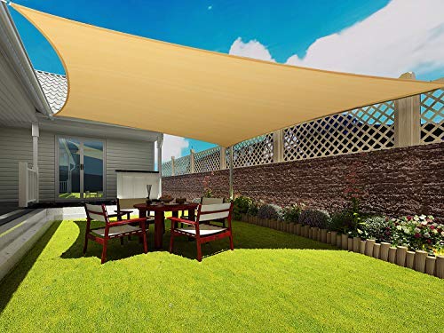 Rectangle Sun Shade Sail Canopy, 12' x 20' Patio Shade Cloth Outdoor Cover - Sunshade Fabric Awning Shelter for Pergola Backyard Garden Carport COCONUT