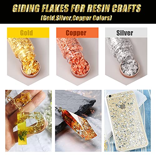 Gold Foil Flakes for Resin, 6 Bottles Gilding Flakes Metallic Foil Flakes with Tweezers for Nails,Painting,Crafts,Slime Mingjieus