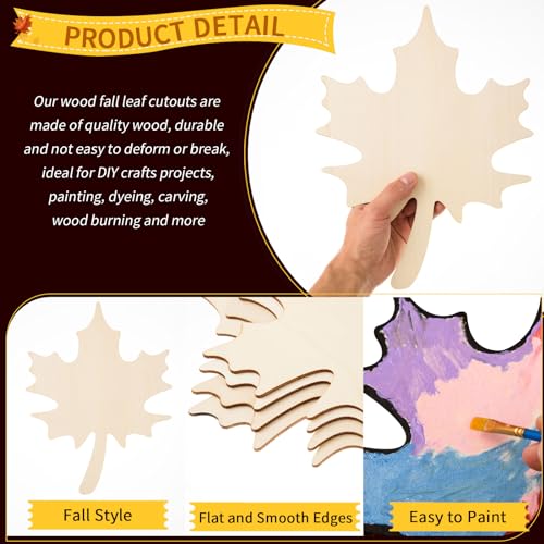 12 Pcs Wood Maple Leaf Cutouts Unfinished Wood Maple Leaves Cutout Blank Fall Leaf Wood Slices Wood Thanksgiving Signs Ornaments for DIY Door Hanger AWIZOM