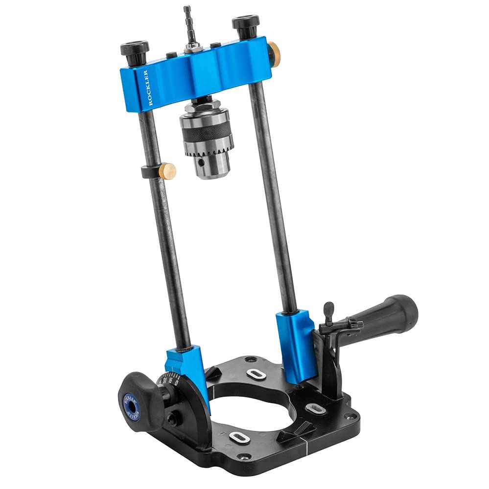 Rockler Drill Guide w/Chuck Key - Full-Size Drill Press Accessories for Small Shops - 0° to 60° Angle Drill Guide w/Easy-to-Read Protractor Scale - ROCKLER