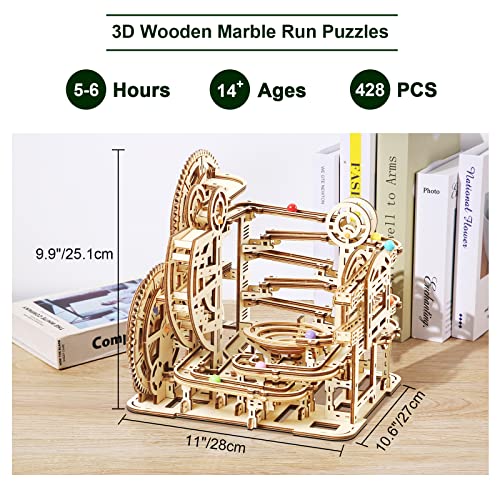 Hallisun 3D Wooden Puzzles for Adults, Rollercoaster Marble Maze Run Model DIY Building Kits Block Craft, Mechanical Gear Kit Hobbies Toys Valentines Hallisun