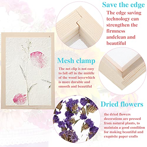 12 Pieces Paper Making Kit, 2 Size Wooden Paper Making Mould Frame Paper Making Screen Paper Making Mould Dried Flowers, Sponge with Replace Mesh Honoson