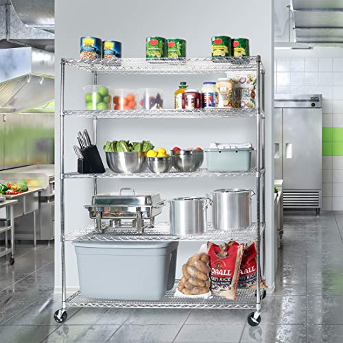 Seville Classics UltraDurable Heavy Duty NSF Solid Steel Wire Rack Storage Unit Wheels, 5-Tier Shelving, 60" W x 24" D Seville Classics