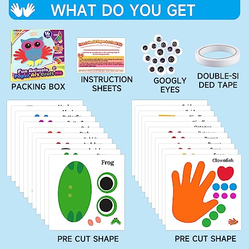 HAPMARS Animal Paper Art Craft Kit for Kid, 16 pcs Make Your own Craft Projects for Boys Girls Kid Age 3 4 5 6 7 8, DIY Art Supplies Activities Party HAPMARS