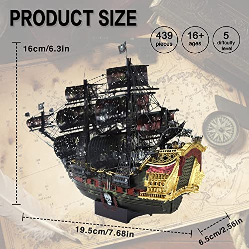 Piececool 3D Metal Puzzles for Adults, The Queen Anne's Revenge Pirate Ship Model Kits with DIY Tools Set, Metal Models Building Craft Kits, Creative Piececool