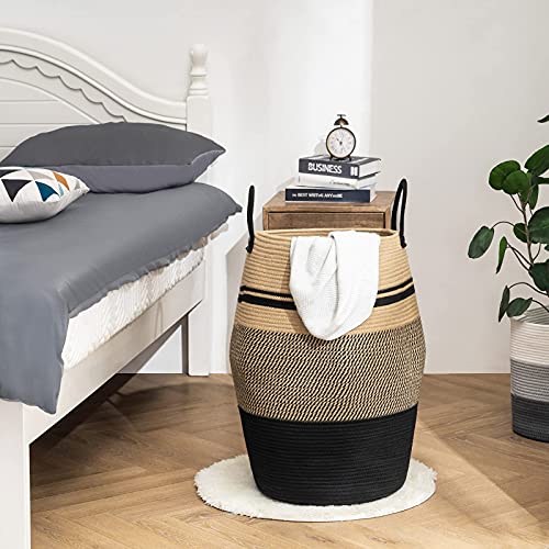 YOUDENOVA 105L Extra Large Woven Laundry Hamper Basket with Heavy Duty Cotton Rope Handles for Clothes and Toys in Bedroom, Nursery Room, Bathroom, YOUDENOVA
