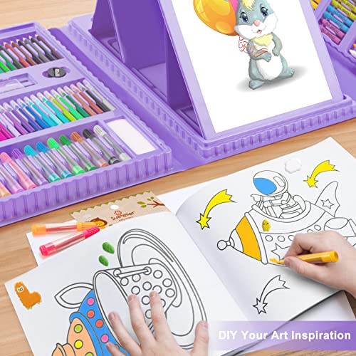 Art Supplies, 272 Pack Art Set Drawing Kit for Girls Boys Teens Artist, Deluxe Gift Art Box with Trifold Easel, Origami Paper, Coloring Pad, Drawing POPYOLA