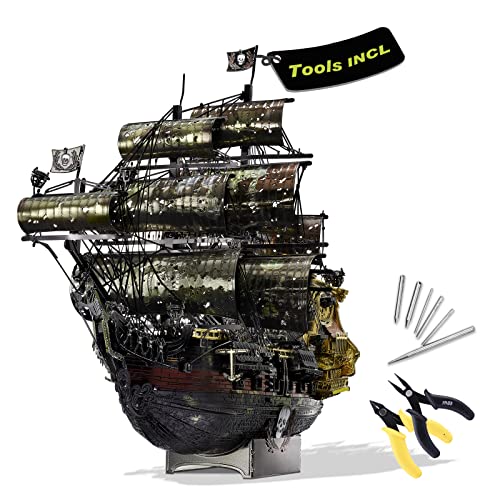 Piececool 3D Metal Puzzles for Adults, The Queen Anne's Revenge Pirate Ship Model Kits with DIY Tools Set, Metal Models Building Craft Kits, Creative Piececool