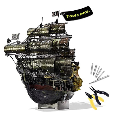 Piececool 3D Metal Puzzles for Adults, The Queen Anne's Revenge Pirate Ship Model Kits with DIY Tools Set, Metal Models Building Craft Kits, Creative
