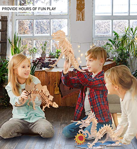 Puzzled 3D Puzzle Stegosaurus Dinosaur Wood Craft Construction Model Kit Fun & Educational DIY Wooden Dino Toy Assemble Model Unfinished Craft Hobby Puzzled