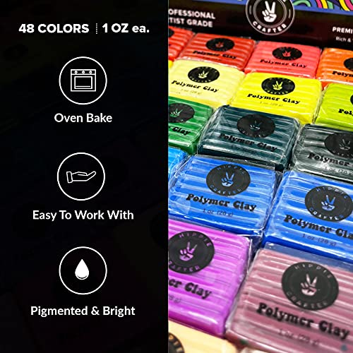 Oven Bake Polymer Clay Set 48 Colors Modeling Clay Sculpting and Starter Bake Clay Kit Baking and Colored Professional Molding Bulk Packs for Making HIPPIE CRAFTER