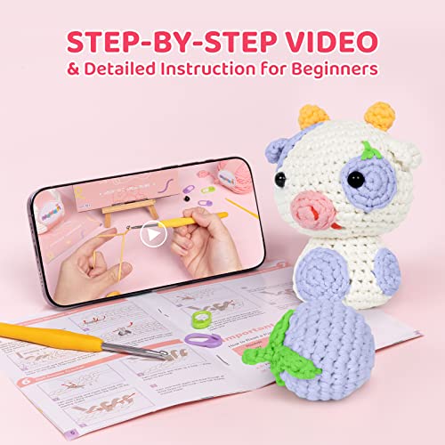 Mewaii Crochet Kit for Beginners, Complete DIY Crochet Kit Animals with 40%+ Pre-Started Tape Yarn Step-by-Step Video Tutorials for Adults and Kids Mewaii