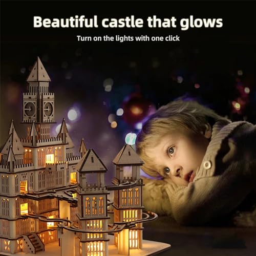 3D Wooden Puzzles Adults Teens, Castle Wooden Puzzle Building Kit LED Lights Music Box Rolling Beads Brain Teaser Puzzles, Retro Castle Puzzles SANCOOMEER