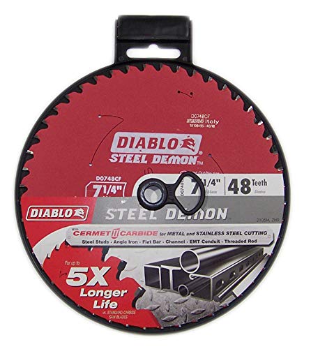 Diablo D0748CF STEEL DEMON 7 1/4 inch 48 Teeth Metal and Stainless Steel cutting Saw Blade CERMET II Carbide Up to 5X Longer Life Freud