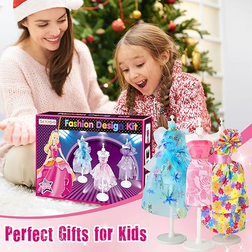 OCHIDO 600+Pcs Fashion Designer Kits for Girls 6 7 8 9 10 11 12 Years Old,DIY Arts & Crafts Girls Set with 4 Mannequins,Sewing Kit for Kids for OCHIDO