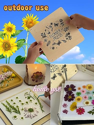 NeonNectar Portable Flower Pressing Kit,7.5x7.5 Inches Wood Flower Leaf Plant Press Kit:Create Dried Pressed Flowers Leaves Fruits for Resin Art and NeonNectar