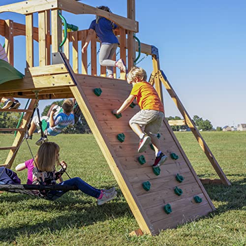 Backyard Discovery Endeavor All Cedar Wood Swing Set Playset for Backyard with Large Clubhouse Wave Slide Rope Ladder Rock Climbing Wall Wave Slide 2 Backyard Discovery