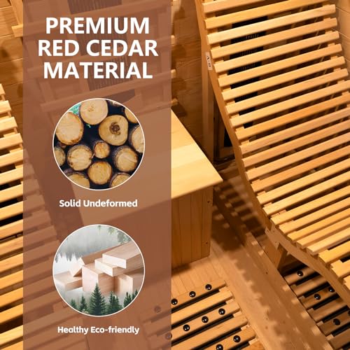 TaTalife Infrared 2 Person Wooden Sauna Room, Luxurious Red Cedar Sauna with Recliner, 3400W Dry Heat Sauna for Home, 9 Heating Panels, Bluetooth TaTalife