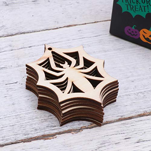 MAGICLULU 10 Pcs Wooden Slices Spider Web Ornaments Unfinished Wood Cutouts Animals Halloween Wood Cutouts Halloween Tree Spider Webs Wedding MAGICLULU