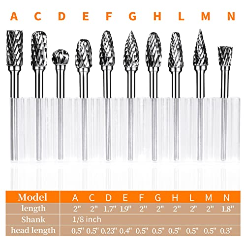 Carbide Burr Set, Die Grinder Bits, 10 PCS 1/8" Shank Double Cut Tungsten Carbide Rotary Burrs Set Compatible with Dremel Bits for Metal Wood Carving Semderm