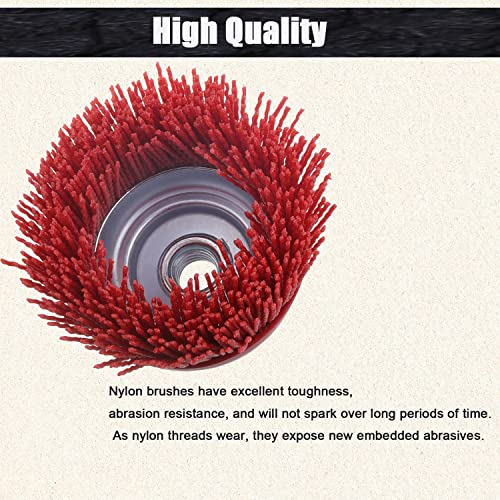 WENORA 4 Inch Nylon Cup Brush for Angle Grinder, Abrasive Filament Cup Brush, Nylon Wheel Brush for Grinder, 5/8" 11 Thread, 1/4" Drill Arbor WENORA