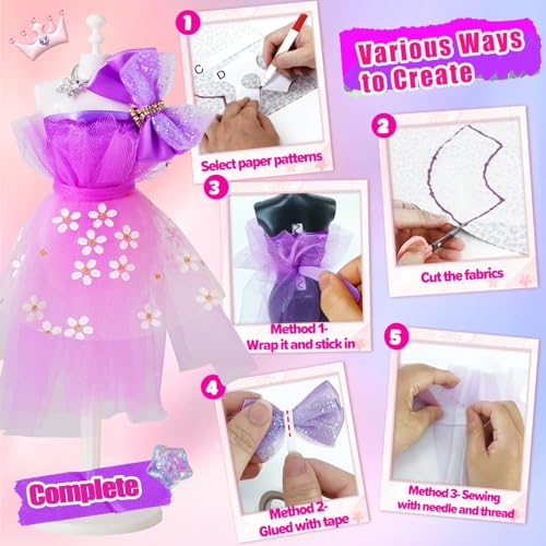 Jumlys 600+PCS Fashion Designer Kits for Girls Ages 6, 7, 8, 9, 10, 11, 12, Sewing Kits with 4 Mannequins for Kids Ages 6-8, 8-12, DIY Arts and Jumlys