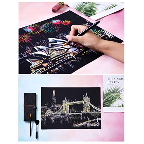 YOTINO 14 Pcs Scratch Art Tools Set, Scratch Sketch Art Painting with Bamboo Sticks Scraper Scratch Pen, Black Brush, Engraving Art Set for Adult YOTINO