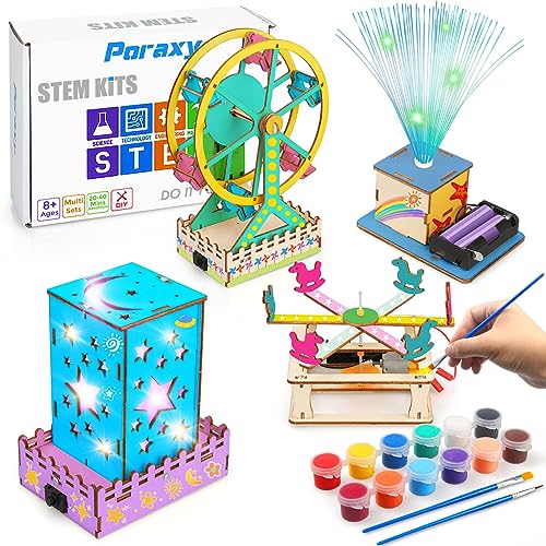 4 in 1 STEM Kits, STEM Projects for Kids Ages 8-12, 3D Wooden Puzzles, DIY Educational Science Model Kits, Crafts Building Toys, Christmas Birthday Poraxy
