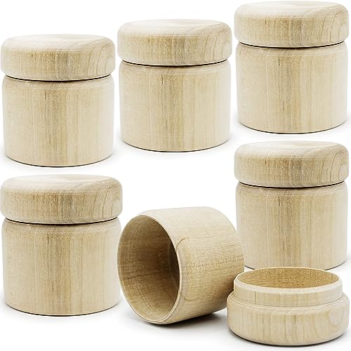 AEVVV 6pcs 2x2-inch Unfinished Mini Round Wooden Box - Proposal Wedding Ring Storage Box - Blank Wooden Jewelry Trinket Box DIY Engagement Ring Box AEVVV