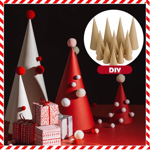Ceenna 24 Pcs Paper Mache Cones Open Bottom Set Cardboard Craft Cones Large Medium Small for Christmas DIY Art Projects, Crafts and Decorations 13.8 Ceenna
