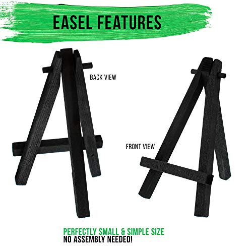 U.S. Art Supply 3" x 3" Stretched Black Canvas with 5" Mini Black Wood Display Easel Kit (Pack of 12), Artist Tripod Tabletop Holder Stand - Painting US Art Supply