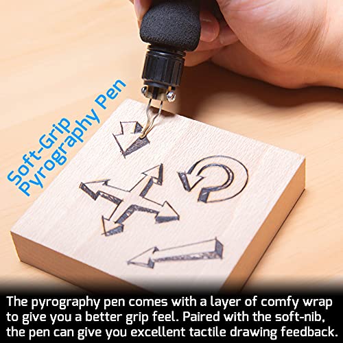 WEP 939-II Pyrography Station Wood Burning Kit 32-IN-1 with 20 Wood Burner Tips Comfort Pen with 2 Letter Number Stencils, 2 Unfinished Wood, 1 Pen WEP