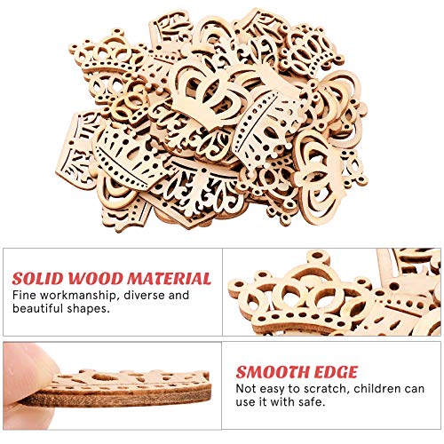 Amosfun 50pcs Cartoon Hollow Out Crown Shape Wooden Pieces Cutouts Craft Embellishments Wood Ornament Manual Accessories for DIY Art Amosfun