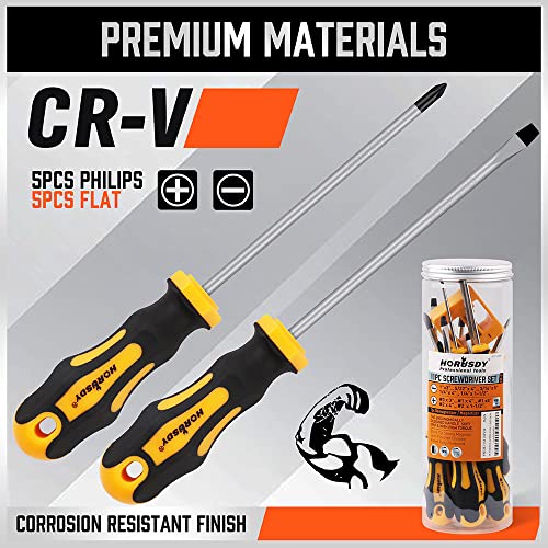 HORUSDY 11-Pieces Screwdriver Set, Magnetic 5 Phillips and 5 Flat Head Tips for Fastening and Loosening Seized HORUSDY
