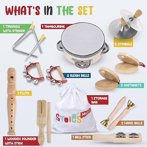 Stoie’s Wooden Music Set, Percussion Kids Musical Instruments, Montessori Unique Play Toddler Musical Instruments for Kids Ages 3, 5, 9, 12- Baby Stoie's