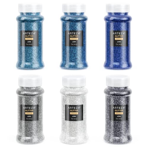 Arteza Fine Glitter Set, 6 x 2-oz Bottles, Ocean-Toned Glitter for Resin, Glue, Acrylic Paint, Arts and Crafts Supplies for Creating DIY Projects and ARTEZA