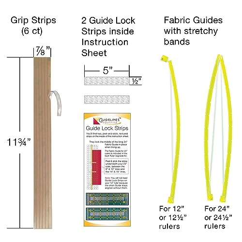 Guidelines4quilting - Quilt Ruler Upgrade Kit - Mistake Proof & Slip Proof Your 12" & 24” Quilt Rulers (or 12½" & 24½") - Cut Faster and More Guidelines4quilting