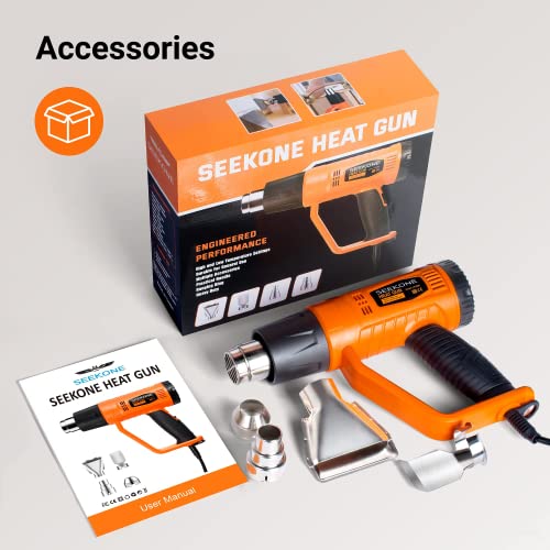 SEEKONE Heat Gun 1800W Heavy Duty Fast Heat Hot Air Gun Kit with 752℉&1112℉(400℃-600℃) Dual-Temperature Settings and 4 Nozzles with Overload SEEKONE