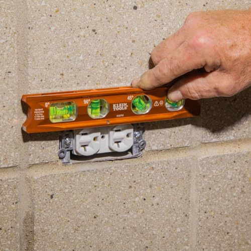 Klein Tools 935RB Torpedo Level, 8-Inch Billet Magnetic Level, 0/30/45/90 Degree Vials, V-Groove, Tapered Nose, High-Visibility Vial and Body Klein Tools